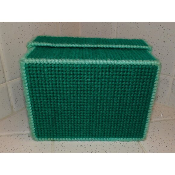 Handmade Aqua & Peach Plastic Canvas Needlepoint Trinket Box cross stitch craft - Picture 11 of 11